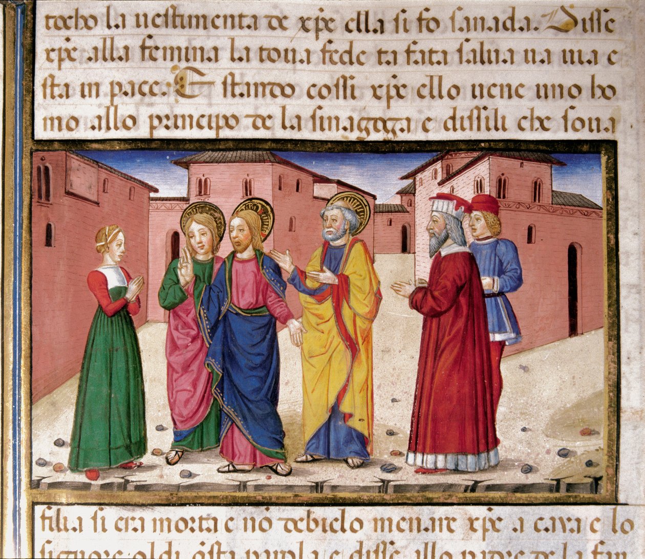 Jesus henvender sig til kvinden skyldig i utroskab Miniature af Cristoforo De Predis (1440-1486) efter Historien om Det Nye Testamente (fol. 61) af Cristoforo De Predis