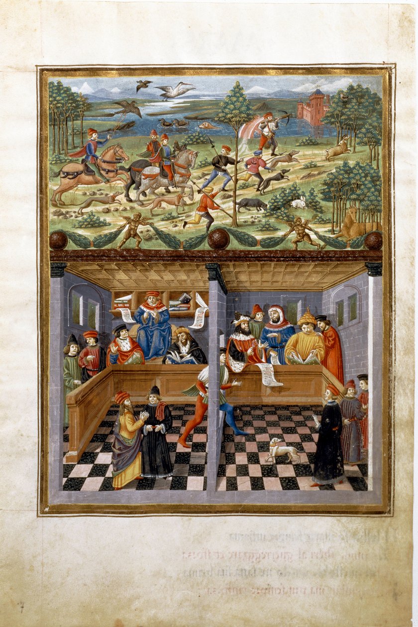 Jupiters indflydelse: jagt og hof. (miniature, ca. 1470) af Cristoforo De Predis