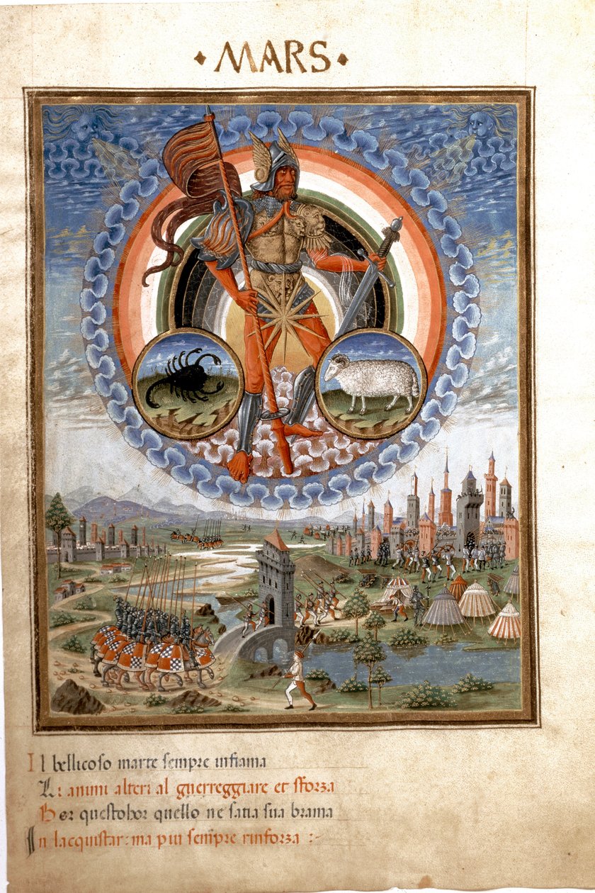Mars med stjernetegnene skorpion og belier. Kampscenerne. (miniature, ca. 1470) af Cristoforo De Predis