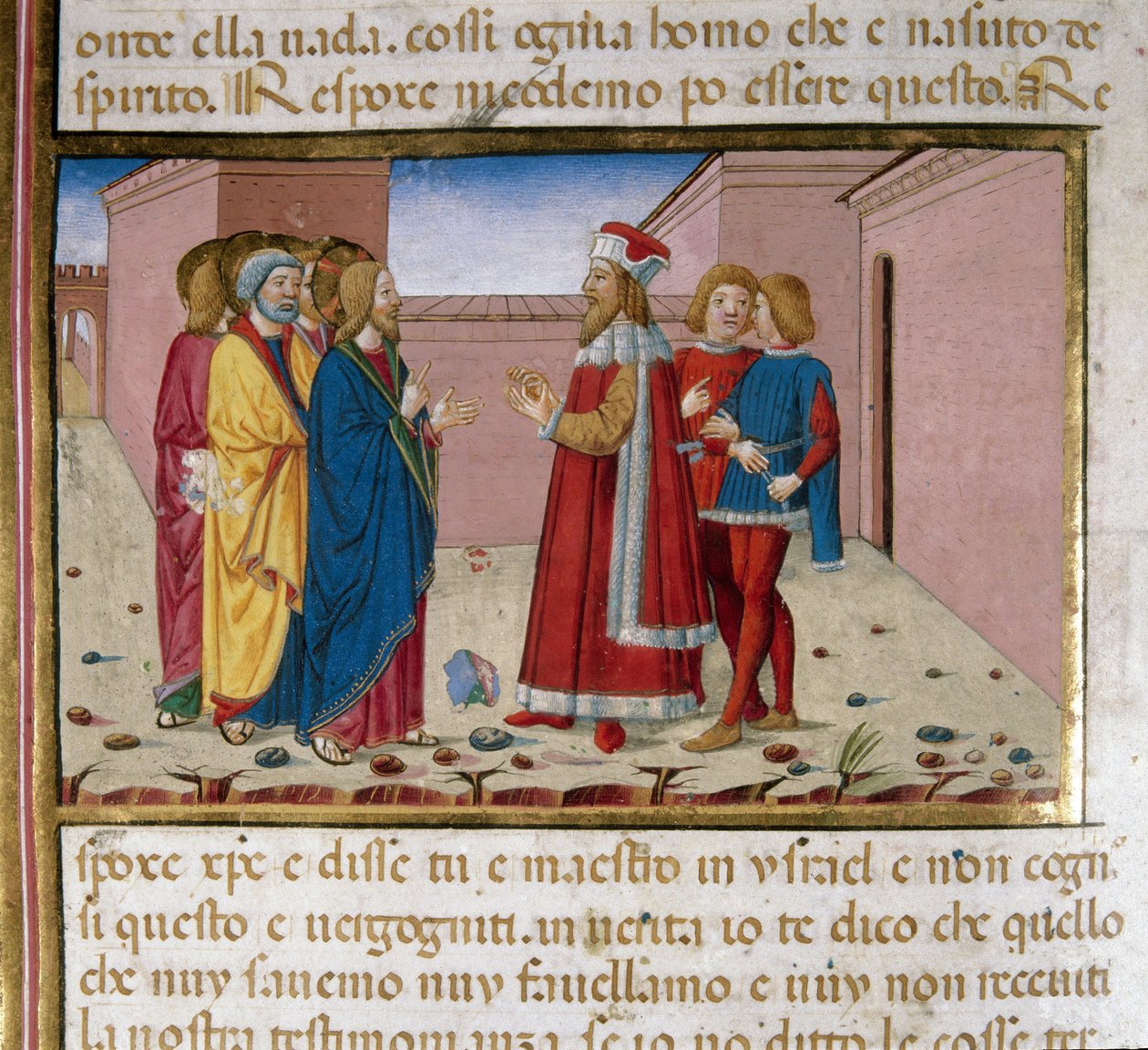 Farisæeren Nicodema besøger Jesus Miniature af Cristoforo De Predis (1440-1486) efter Det Nye Testamentes historie (fol. 58) af Cristoforo De Predis