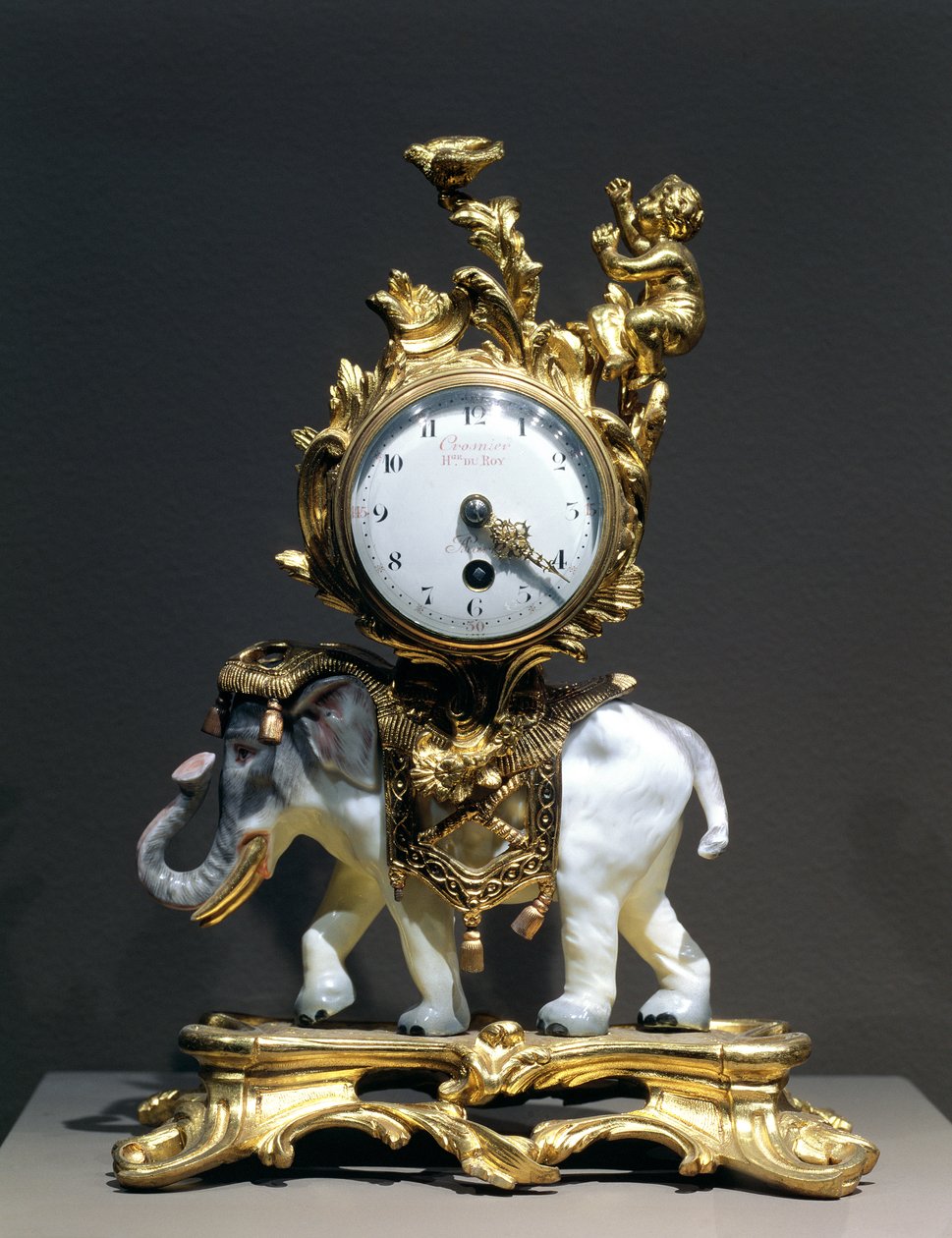 Skrivebordsklokke (forgyldt bronze, porcelæn, emalje og glas) af Crosnier du Roy