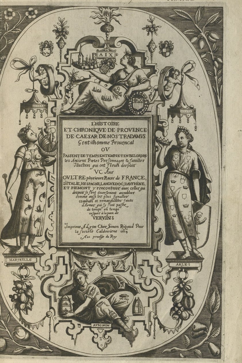 Titelblad til Provences historie og krønike, 1614 af César de Nostredame