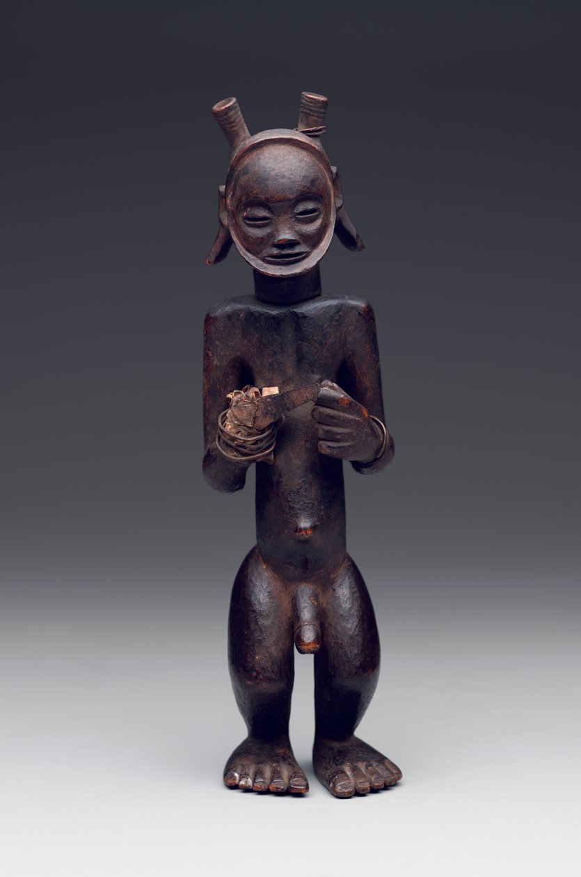 Rituel beholder i form af en stående mandsfigur af Culture Chokwe