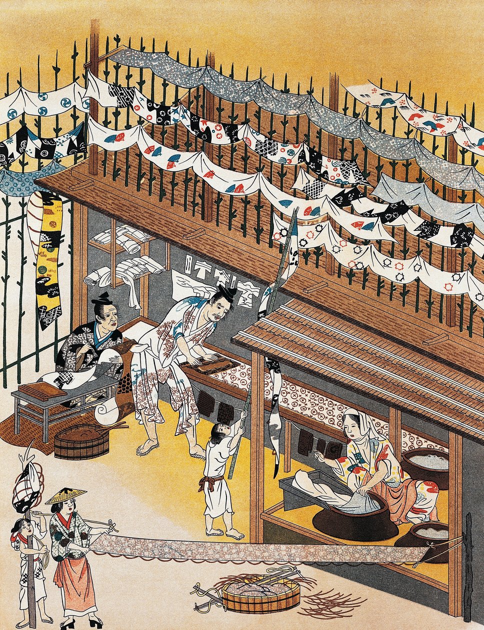 Håndværkere på arbejde, maler silkeskærme, Edo-perioden (1600-1868) af Culture Edo