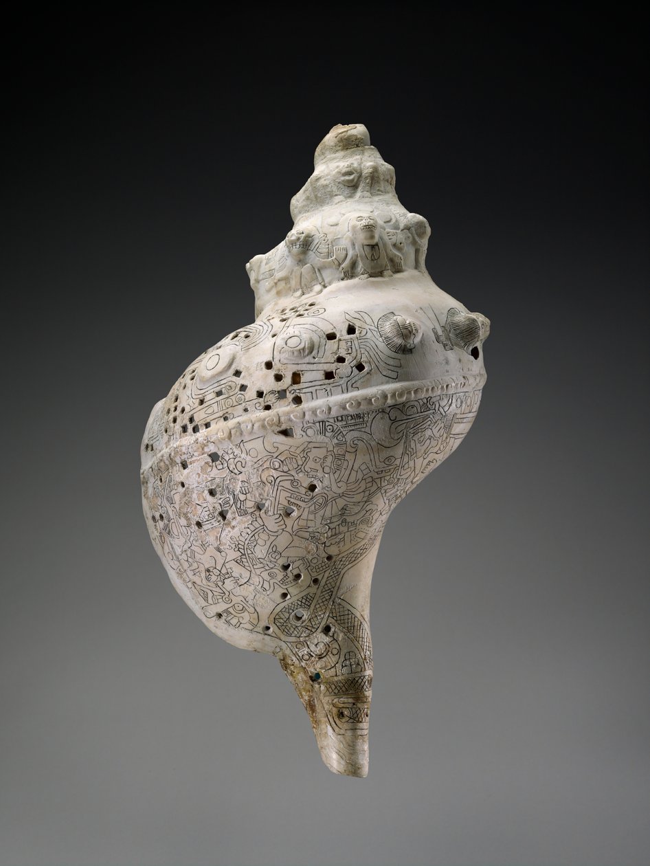 Himmelsk konkylie med kranier, AD 900-1521 (skal) af Culture Huastec