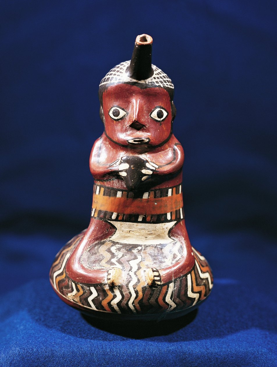 Antropomorfisk kar af musikemne, Peru (polykrom terracotta) af Culture Nazca