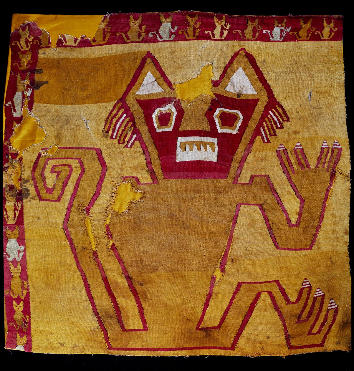 Før colombiansk kunst, Nazca civilisation: fragment af stof med zoomorphic repræsentation. 100 f.Kr.-800 e.Kr. Göteborg, etnografisk museum af Culture Nazca