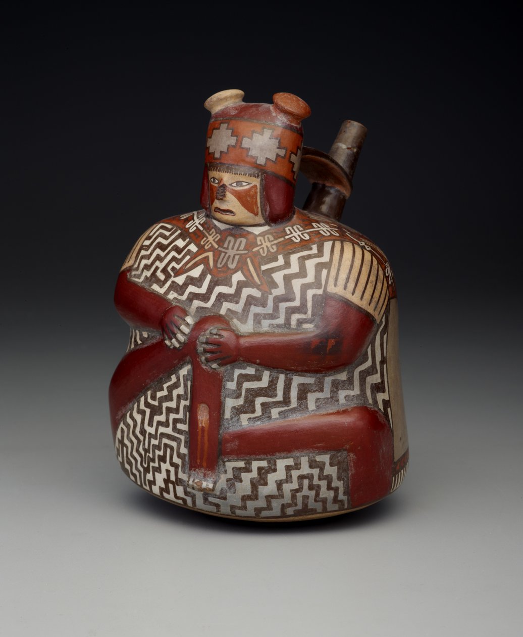 Fartøj, der forestiller en såret kriger, tidlig mellemperiode, Nazca fase 7, ca. 500-600 (keramik) af Culture Nazca