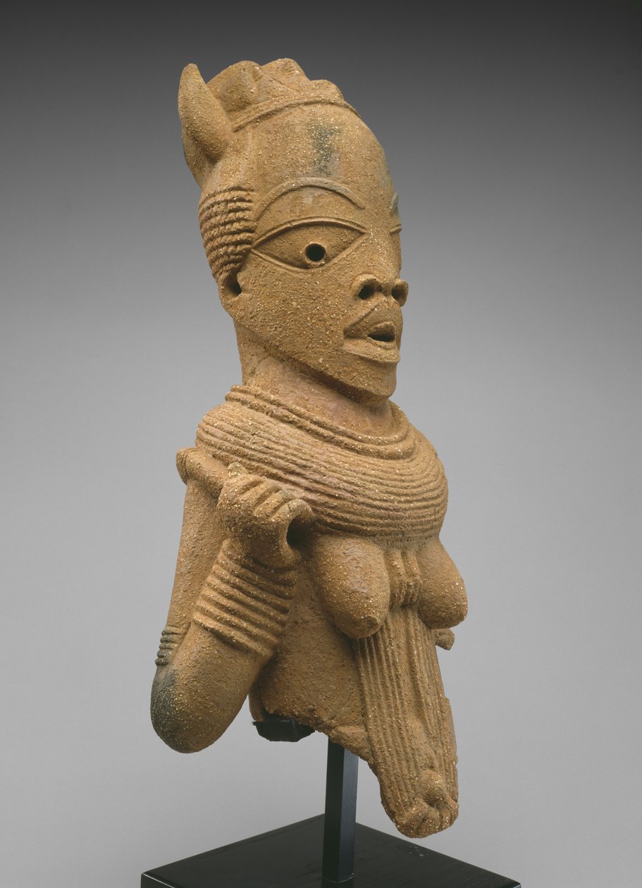 Hoved og torso af en kvindelig figur, Jos Plateau-regionen, Nigeria, 500 BC-AD 200 (lertøj) af Culture Nok