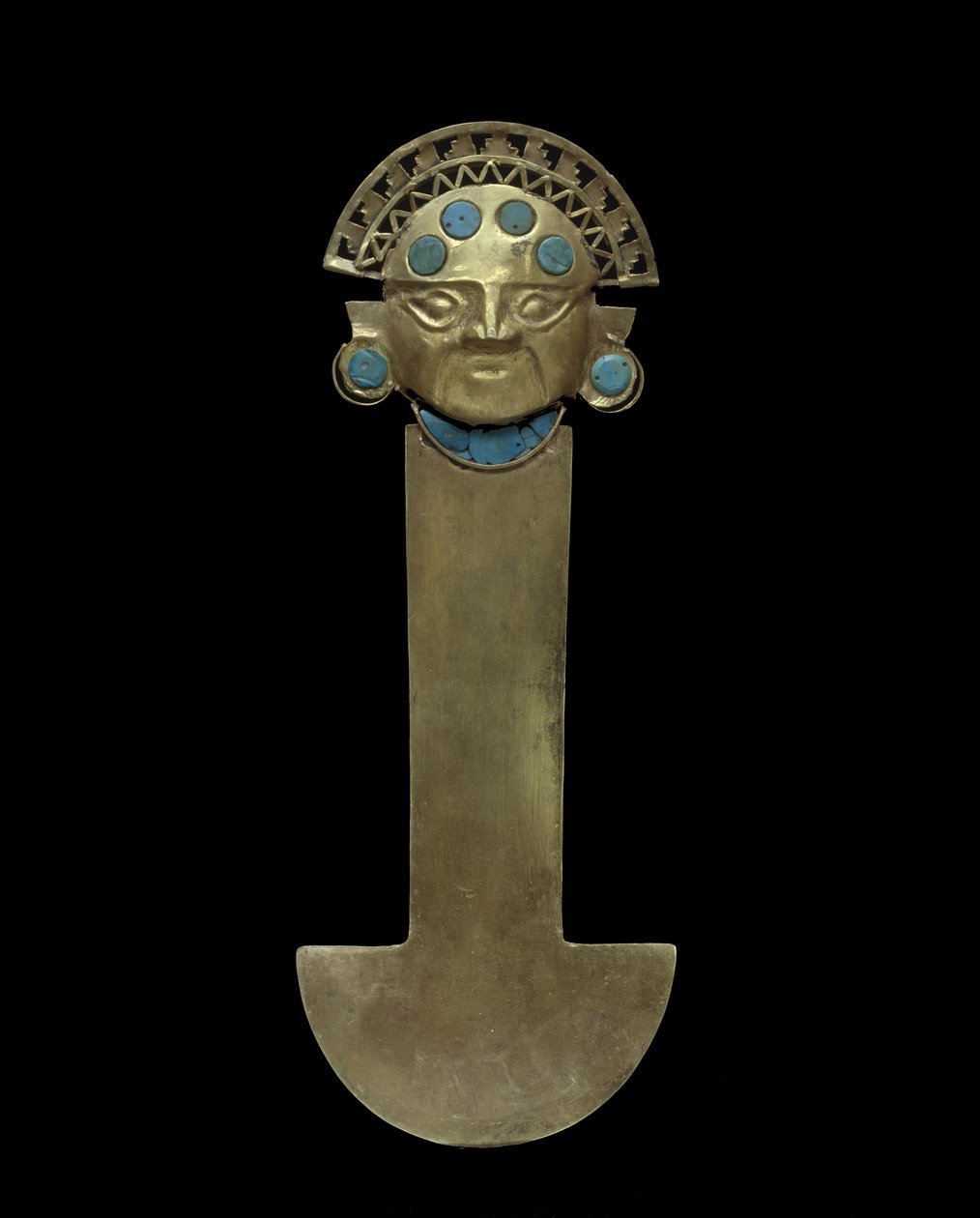 Tumi Knife, 800-1375 AD (hamret, jaget og filigreret guld med turkis indlæg) af Culture Sicán