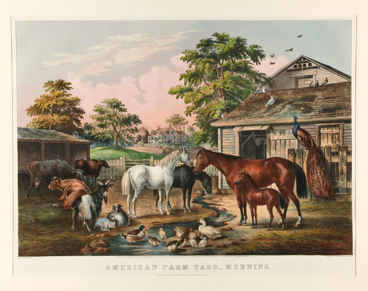 American Farm Yard - Morgen af Currier and Ives
