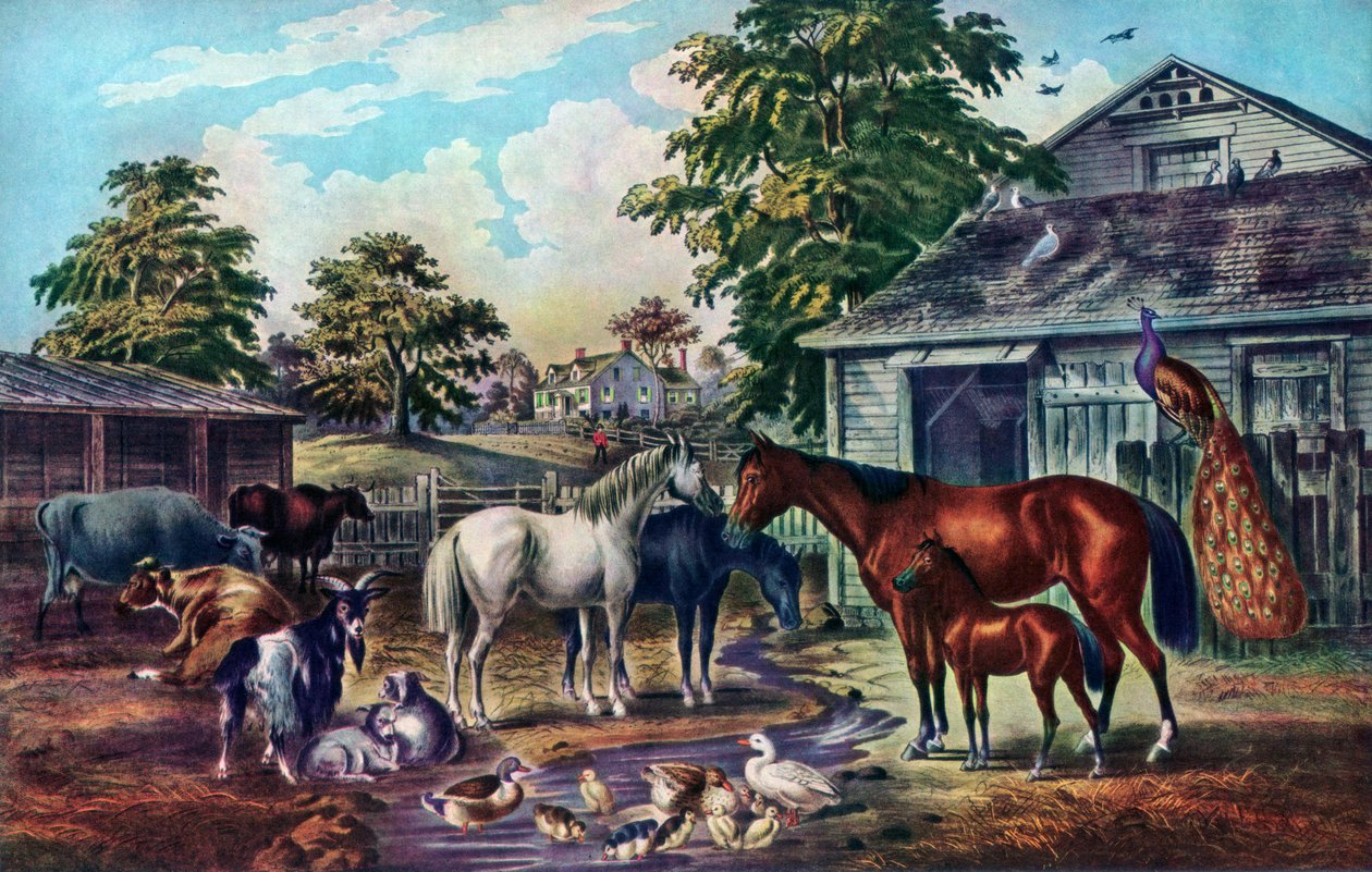 American Farm Yard in the Morning, 1857 af Currier and Ives