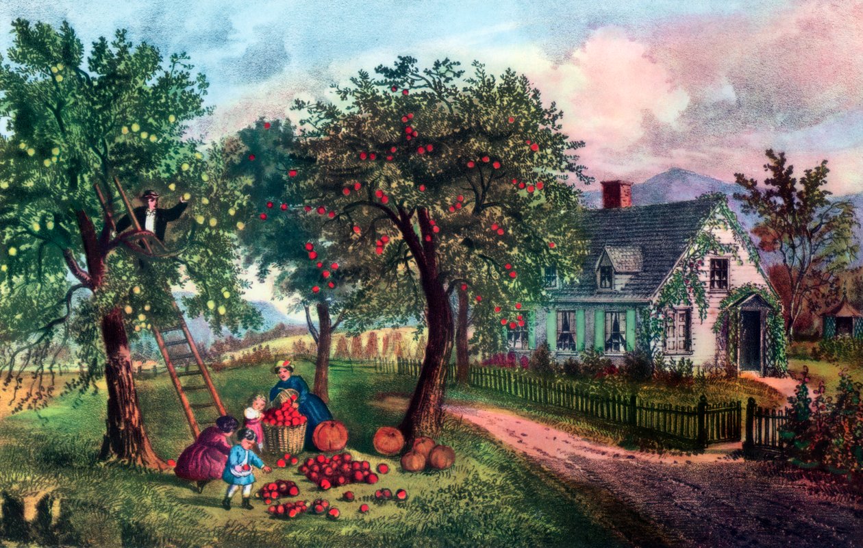 American Homestead i efteråret, 1869 af Currier and Ives