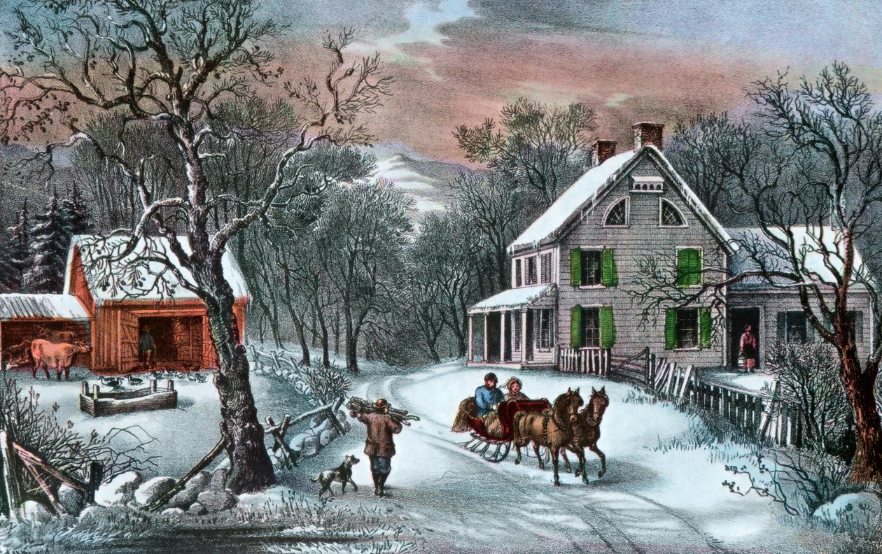American Homestead om vinteren, 1868 af Currier and Ives