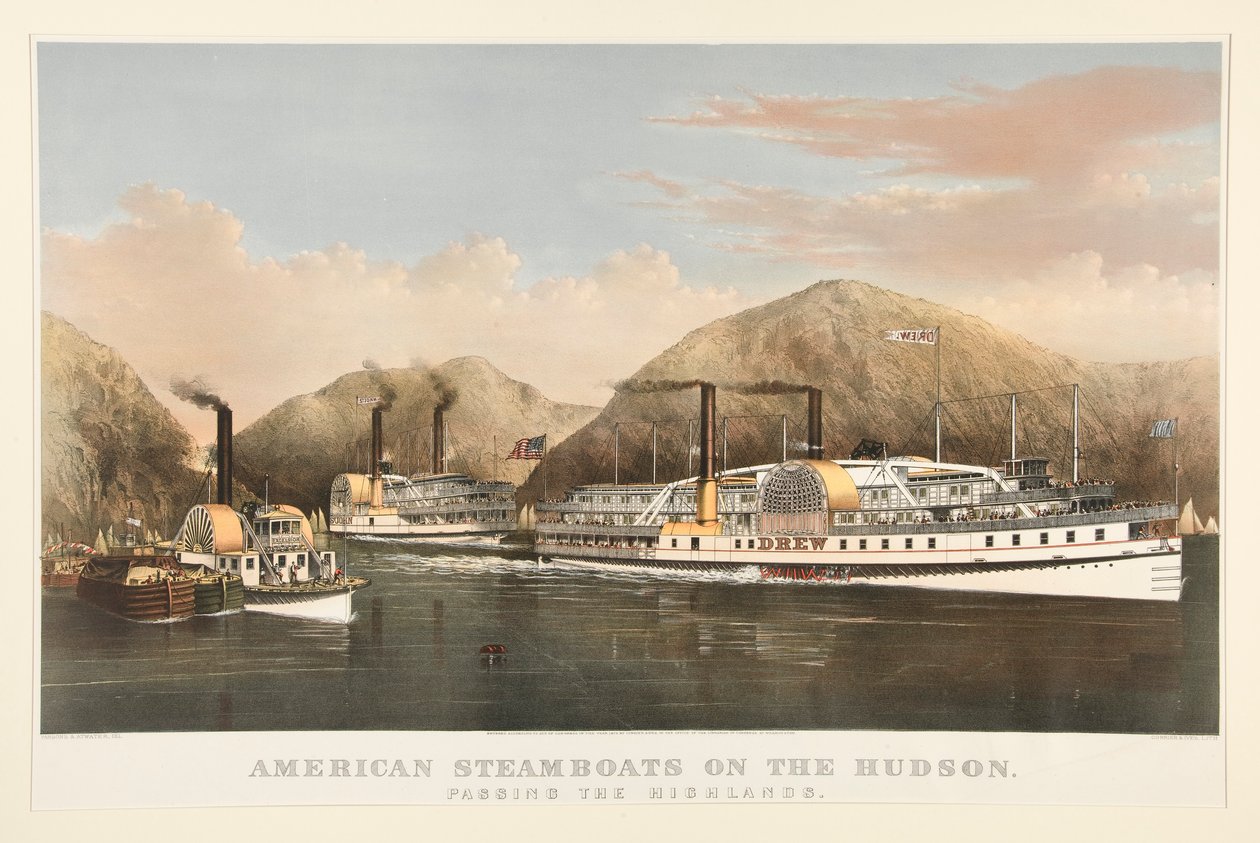 Amerikanske dampbåde på Hudson af Currier and Ives