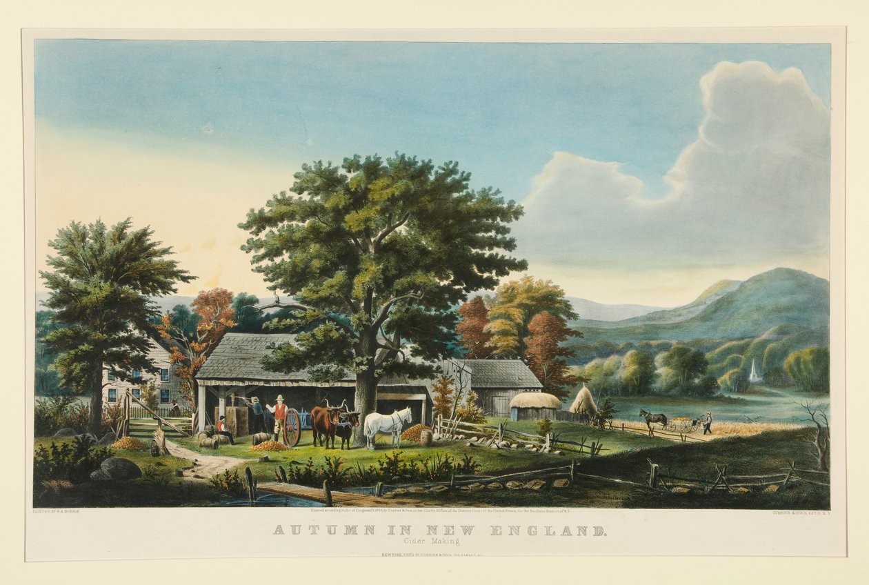 Efterår i New England: Ciderfremstilling af Currier and Ives