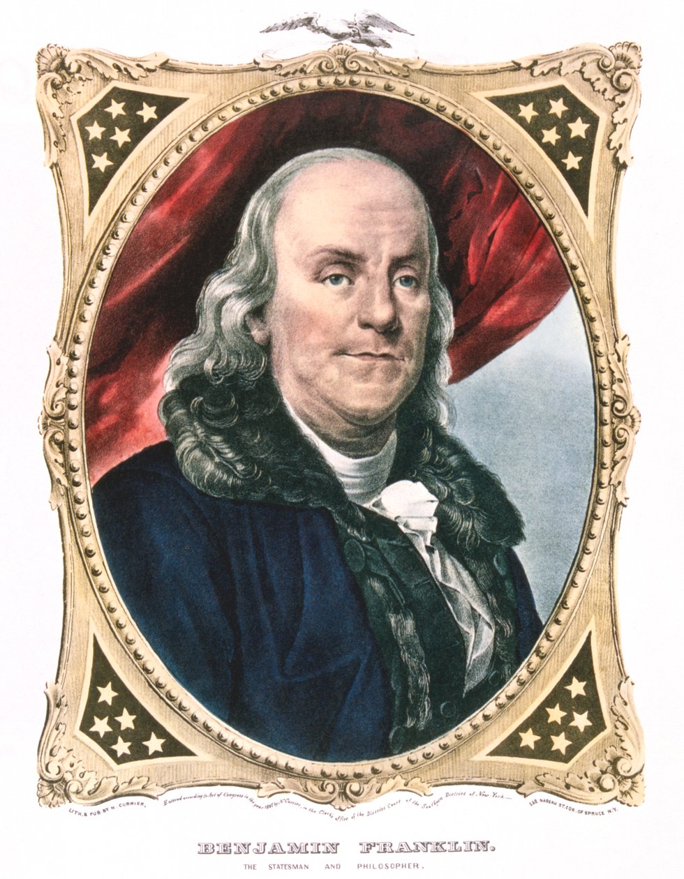 Benjamin Franklin, amerikansk statsmand, printer og videnskabsmand, 1800-tallet af Currier and Ives