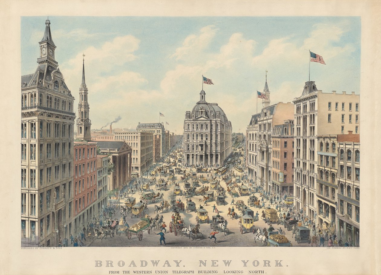 Broadway, New York: Fra Western Union Telegraph Building Looking North af Currier and Ives