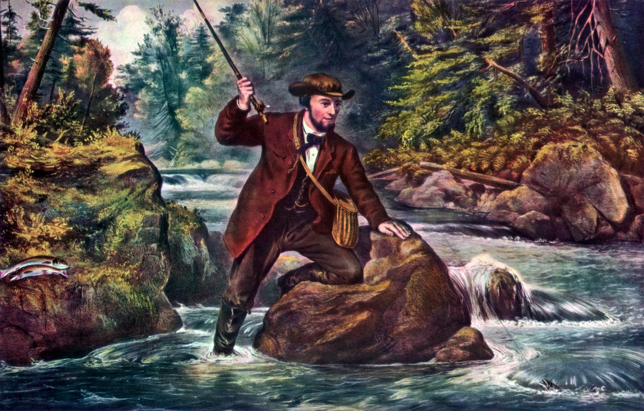 Bækørredfiskeri, 1862. af Currier and Ives