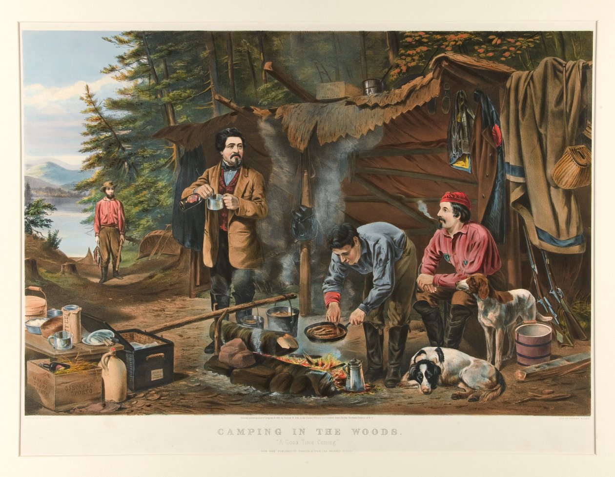 Camping i skoven. af Currier and Ives