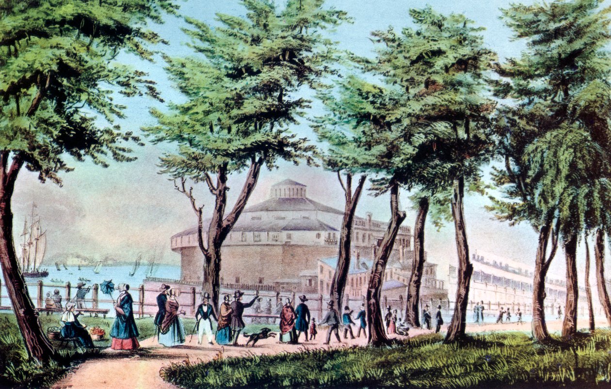 Castle Garden fra Battery, New York, 1848 af Currier and Ives