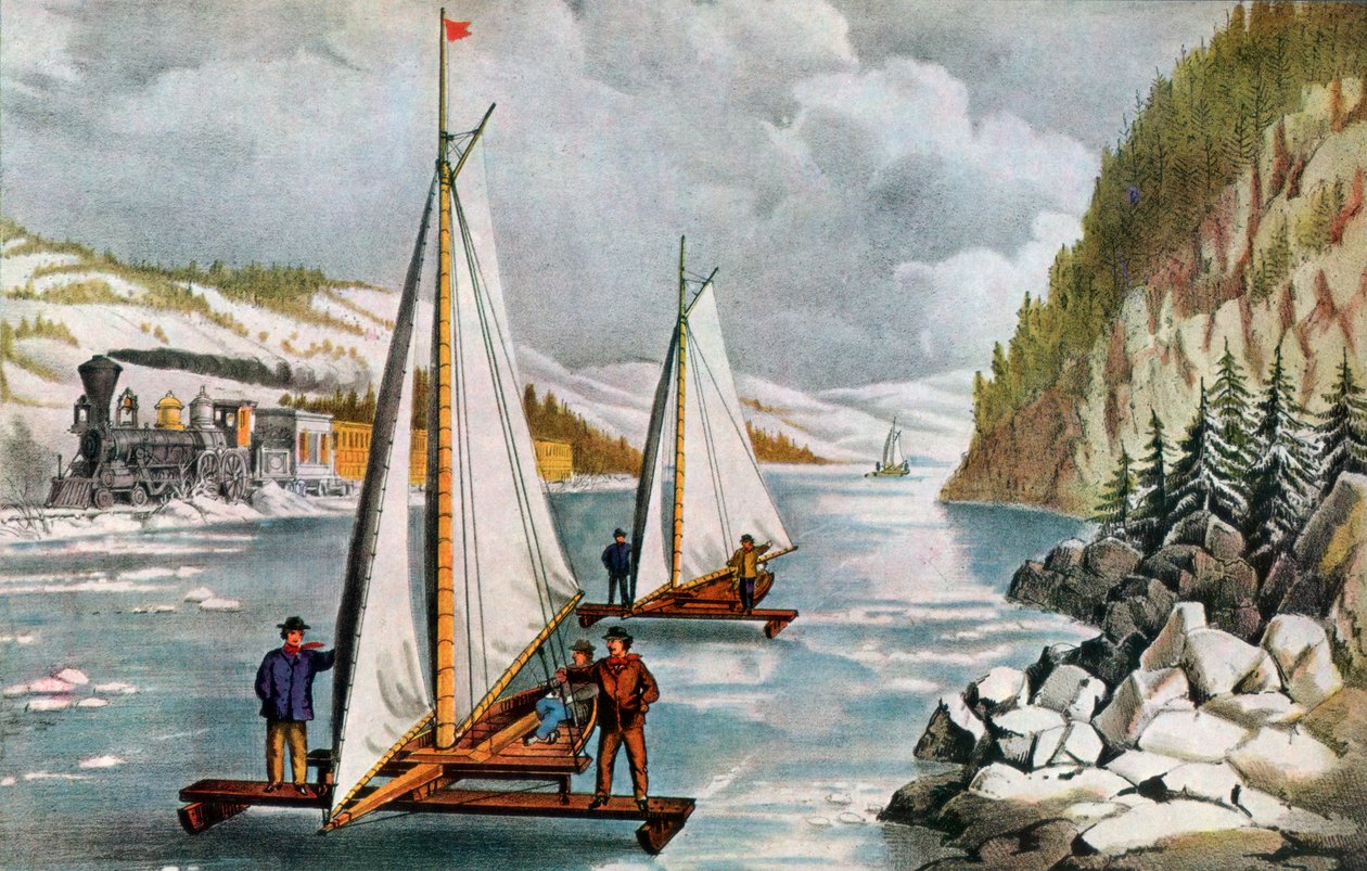 Ice Boat Race på Hudson River, 1800-tallet. af Currier and Ives