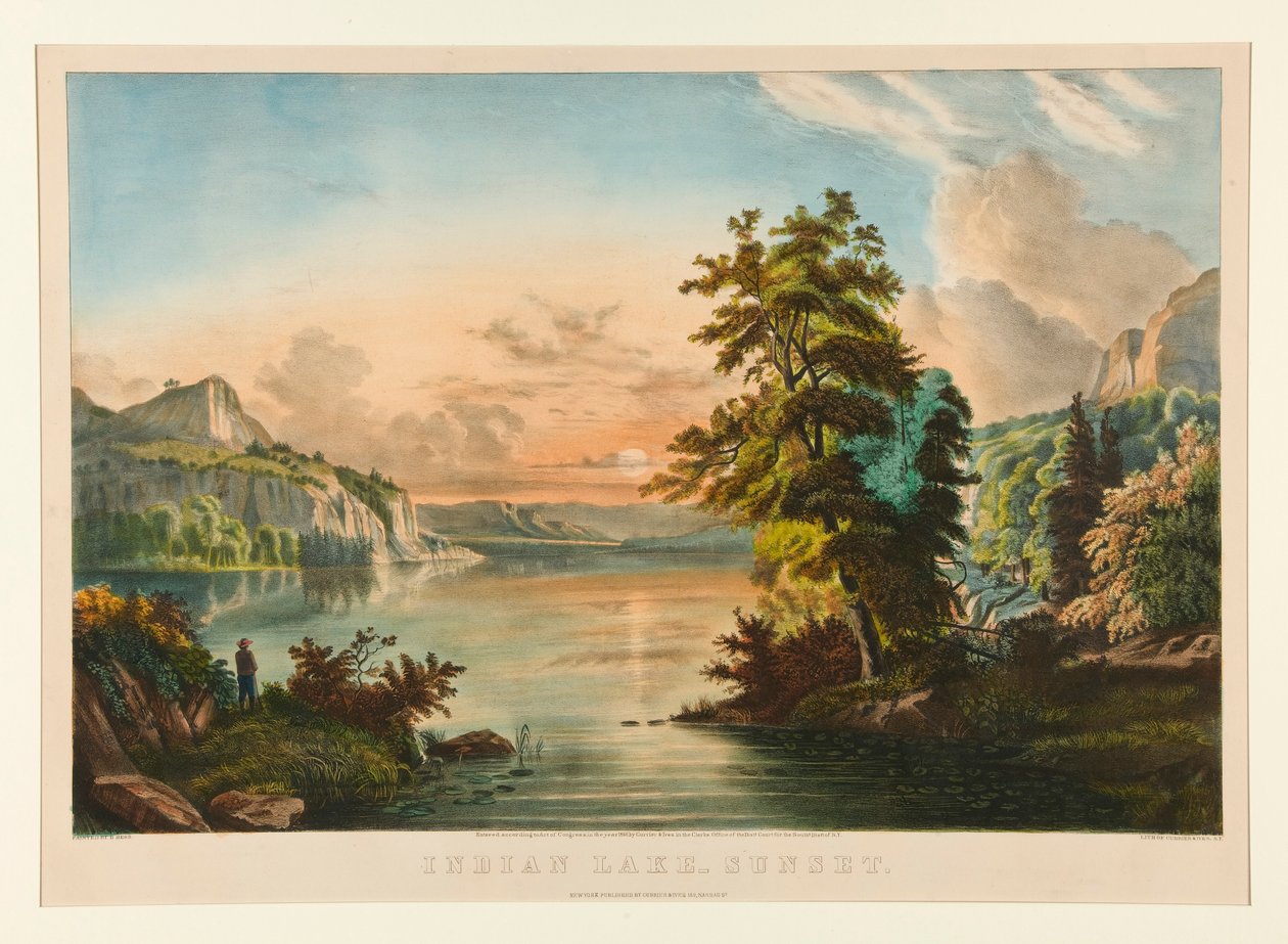 Indian Lake - solnedgang af Currier and Ives