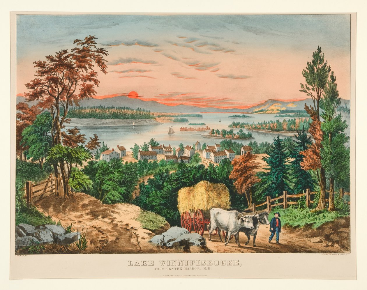 Lake Winnipesaukee, fra Center Harbor, NH af Currier and Ives