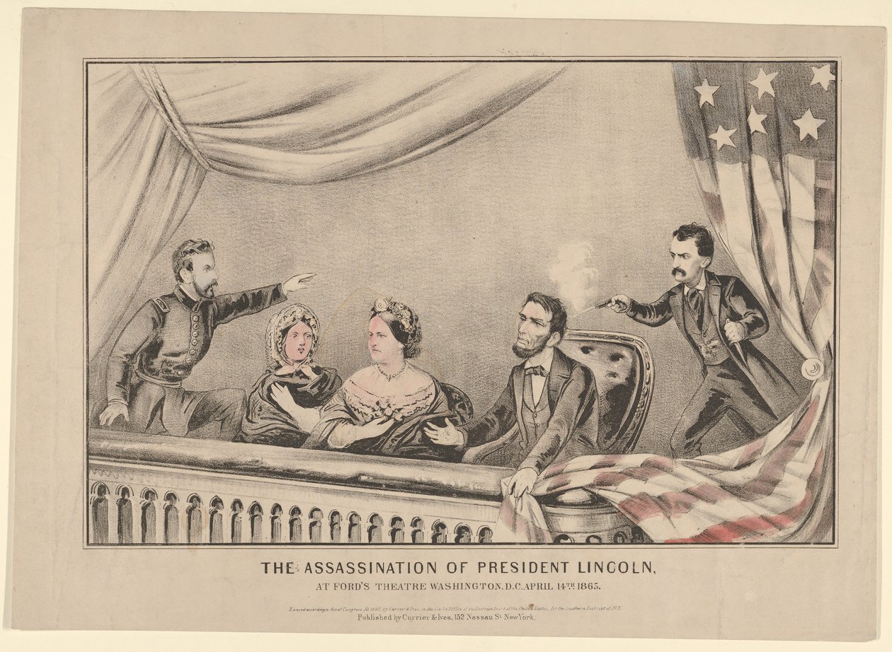 Mordet på præsident Lincoln ved Fords Theatre, Washington D.C., 14. april 1865, 1865. af Currier and Ives
