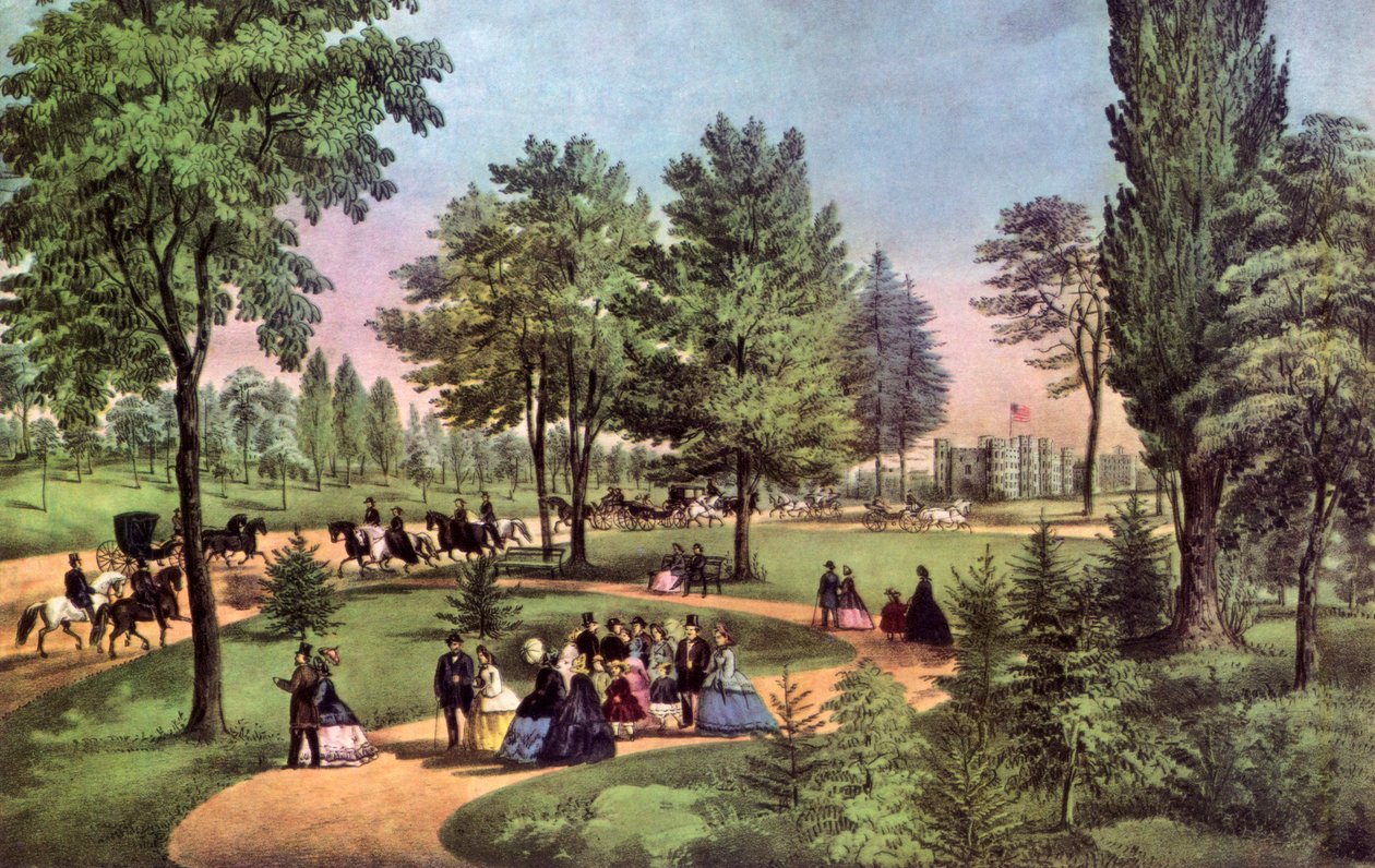 The Drive, Central Park, 1862. af Currier and Ives