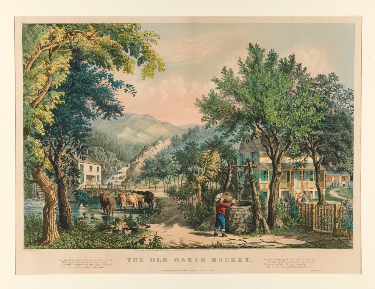 Den gamle egetræsspand af Currier and Ives