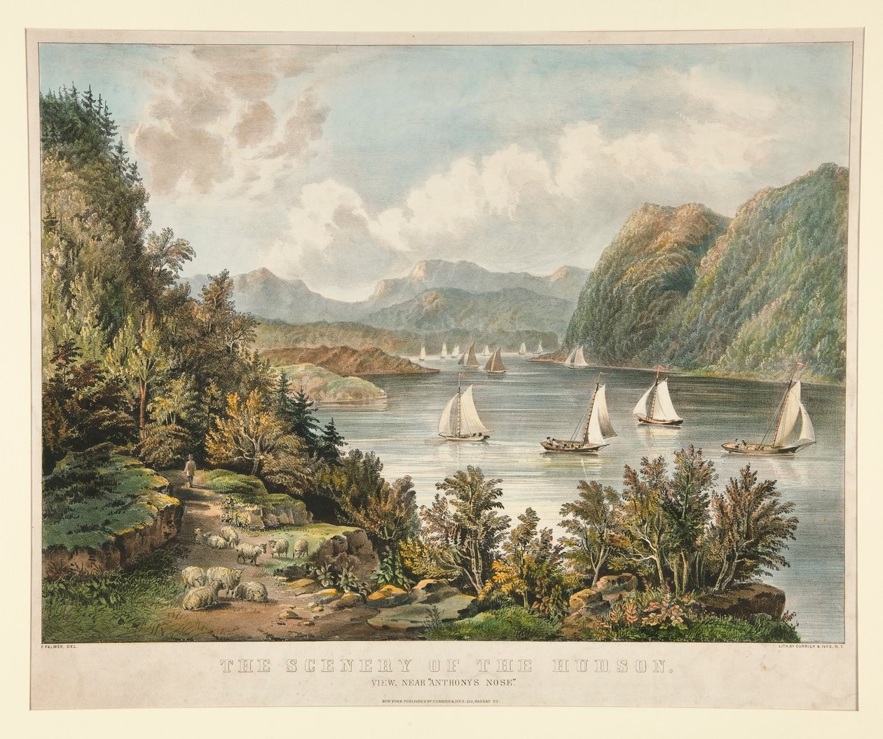 Landskabet af Hudson. Udsigt, nær af Currier and Ives