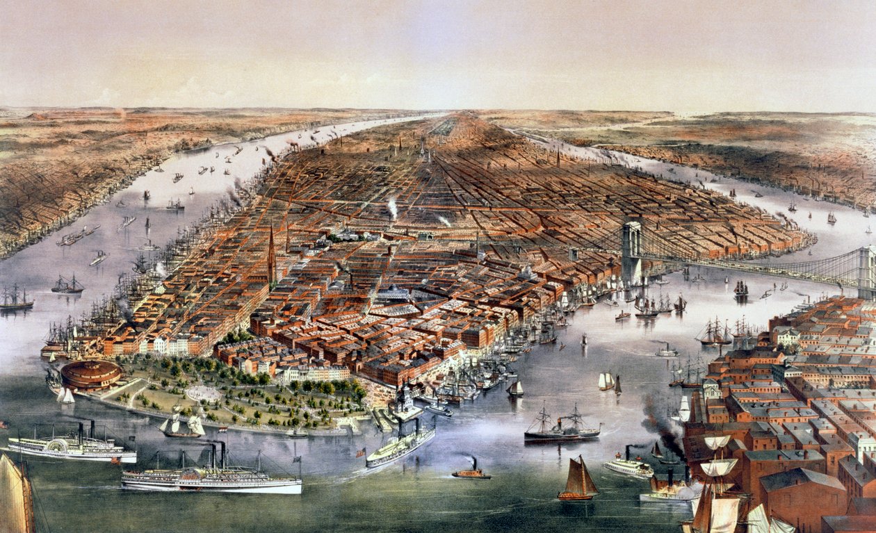 Byen New York, USA, 1870 af Currier and Ives