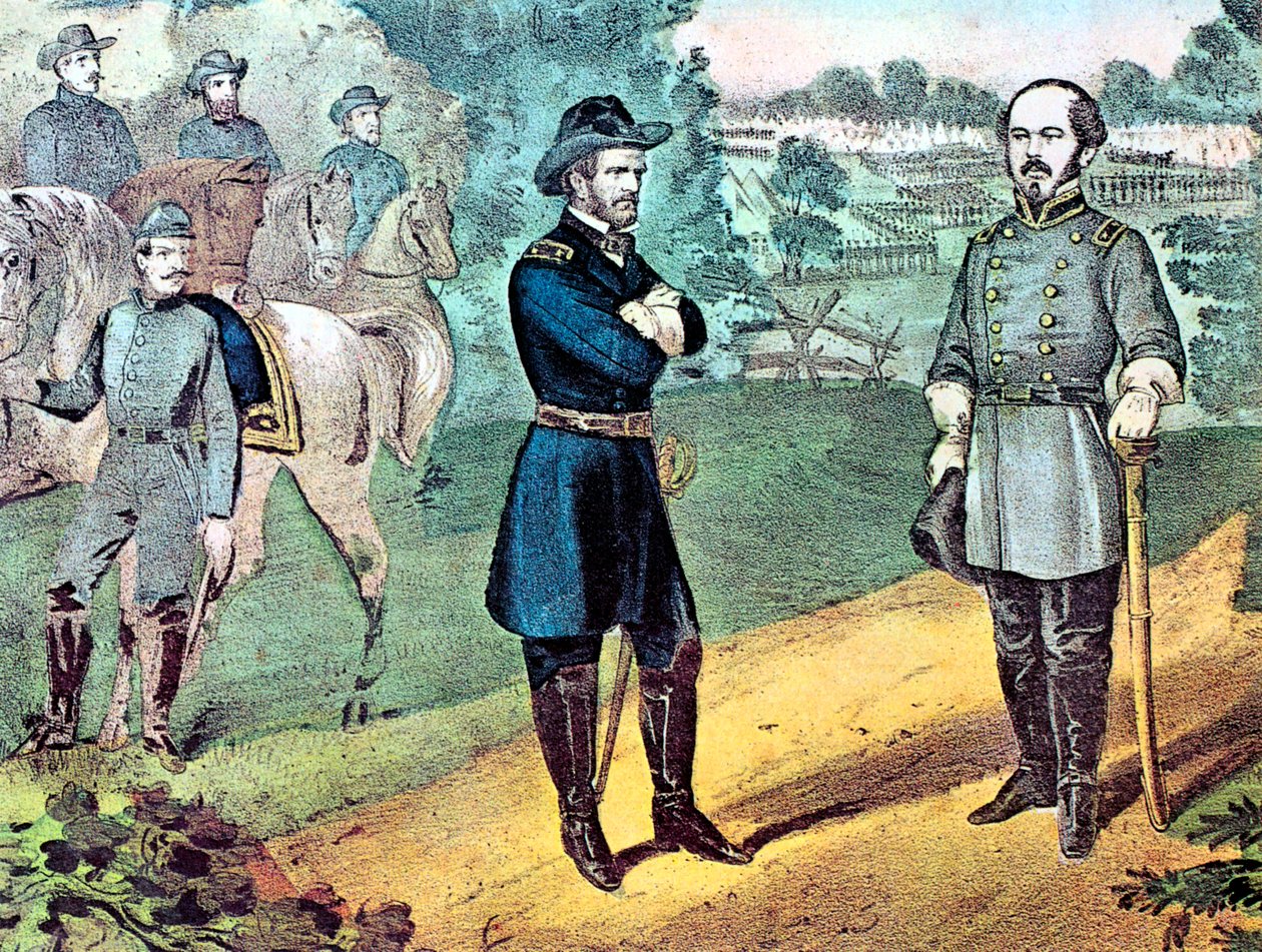Overgivelsen af konfødererede styrker i North Carolina, amerikansk borgerkrig, 1865 af Currier and Ives