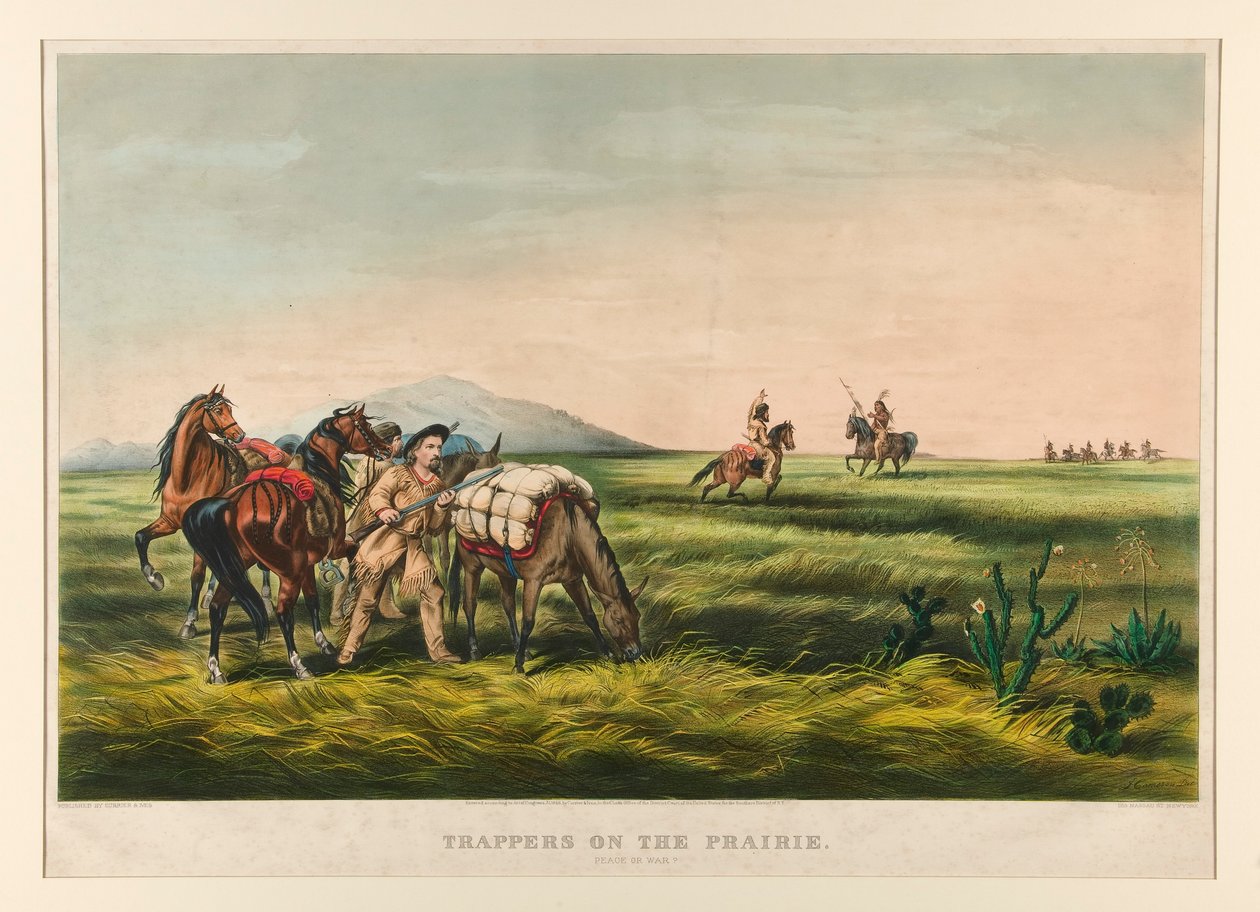 Fangstmænd på prærien / fred eller krig? af Currier and Ives