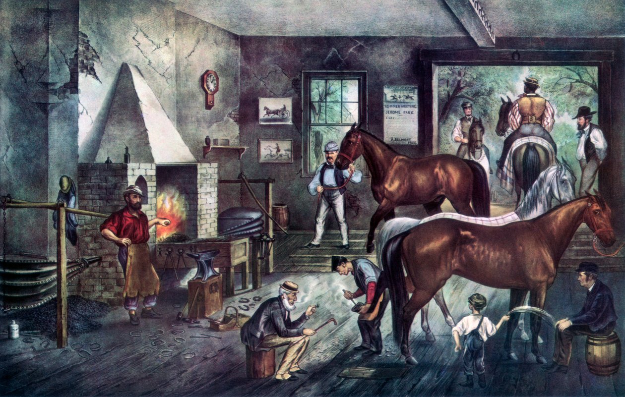 Travknækker ved smedjen, 1869. af Currier and Ives