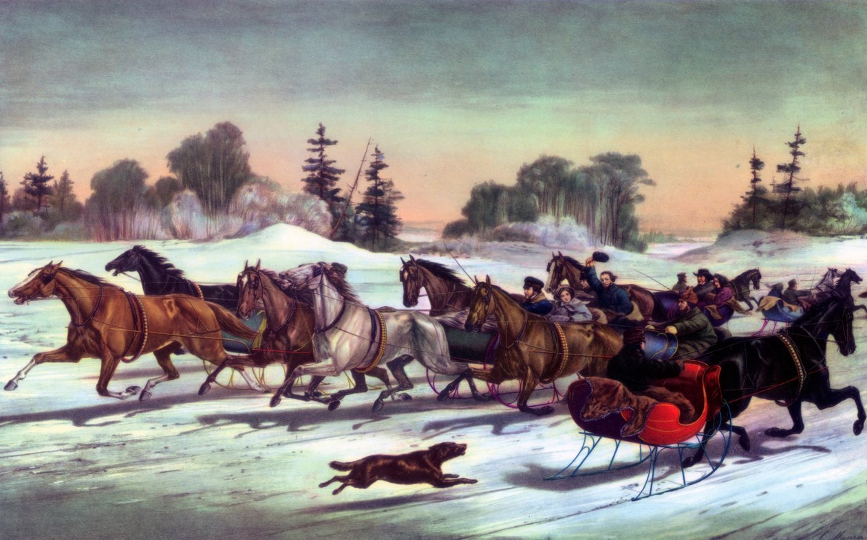 Trav revner på sneen, 1858. af Currier and Ives