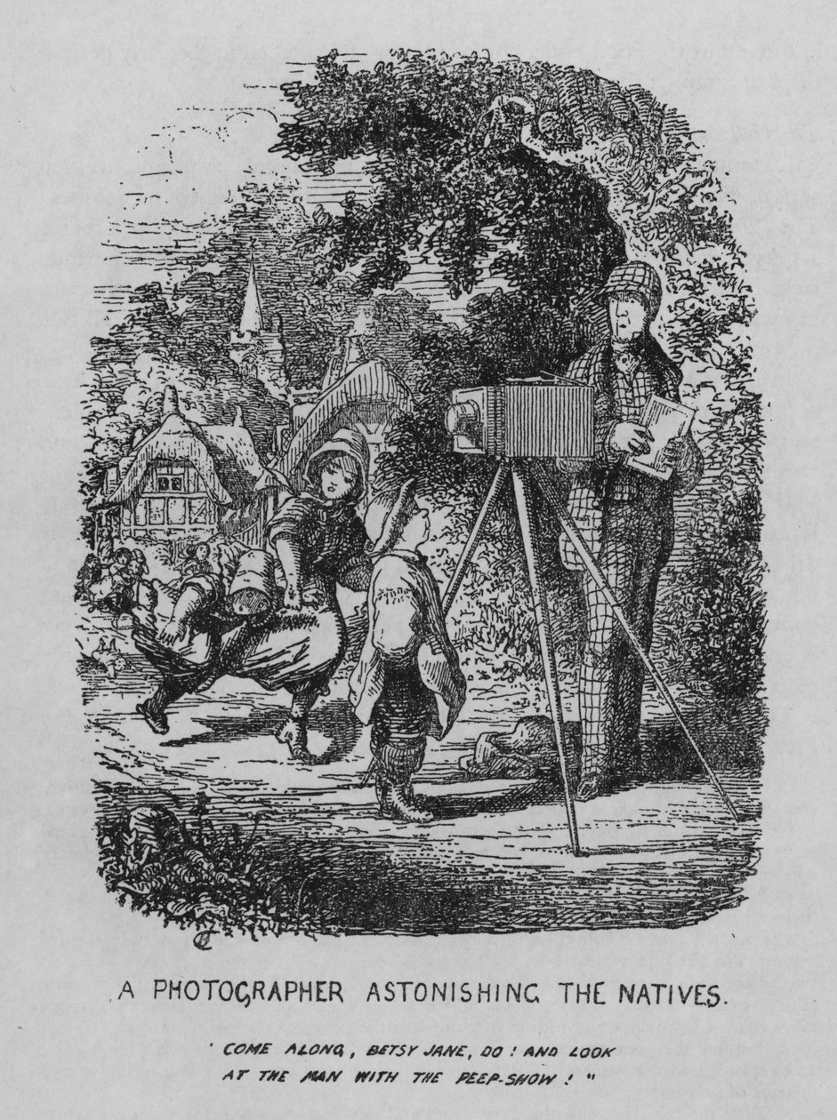 En fotograf, der forbløffer de indfødte (litografi) af Cuthbert Bede