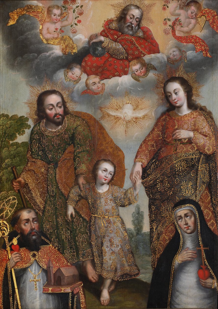 Dobbelt treenighed med Saint Augustine og Saint Catherine of Siena af Cuzco School