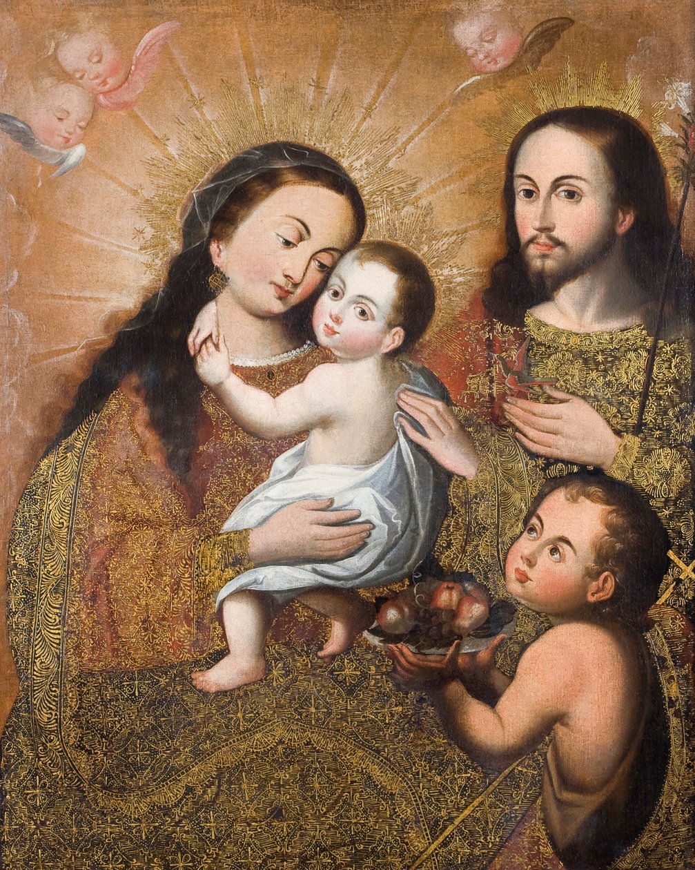 Hellig familie med Saint John og en guldfinke af Cuzco School
