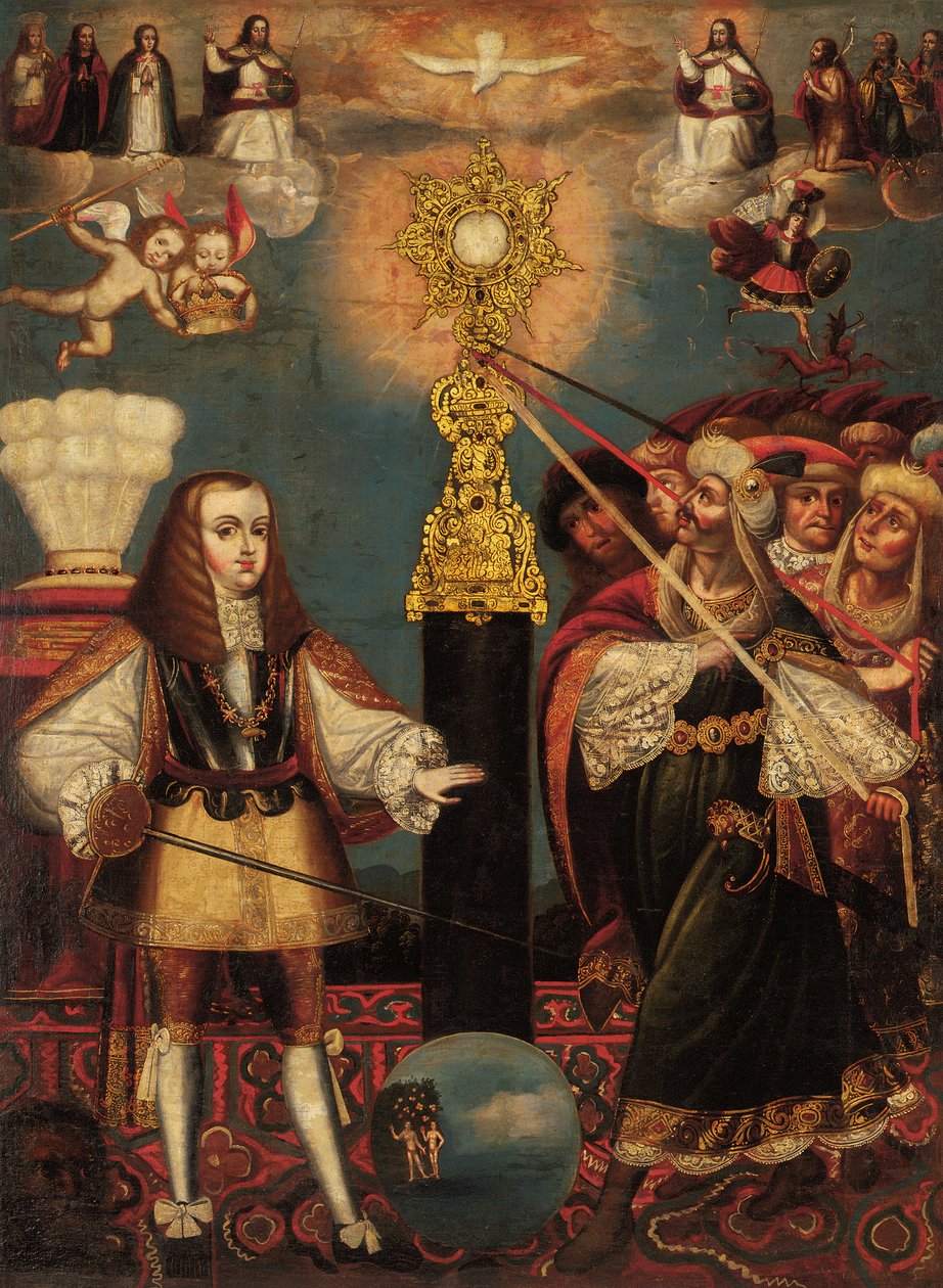 Charles II i forsvar for eukaristien, slutningen af det 17. århundrede af Cuzco School