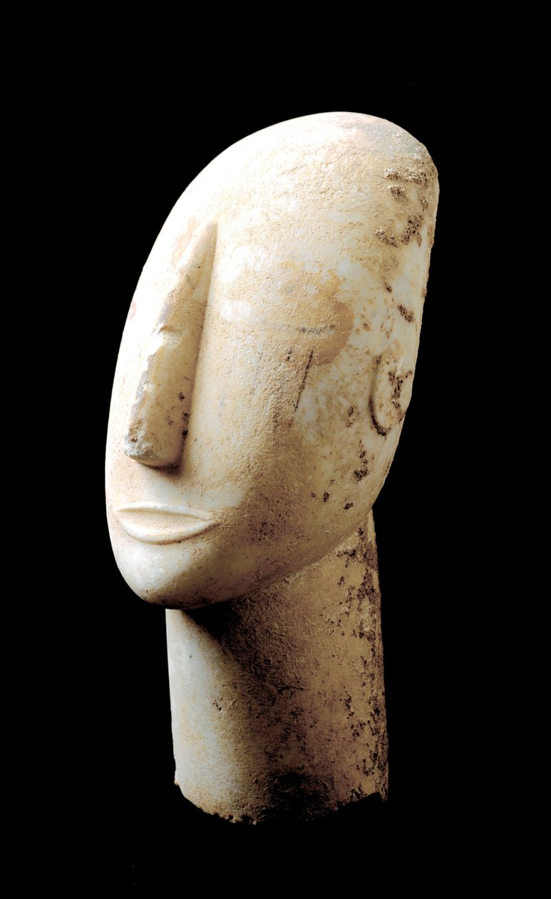Kykladernes kunst: "" stort hoved""" Marmorskulptur. 3000 f.Kr. Kykladisk civilisation (-3200 til -2000) Athen, Nationalt Arkæologisk Museum af Cycladic
