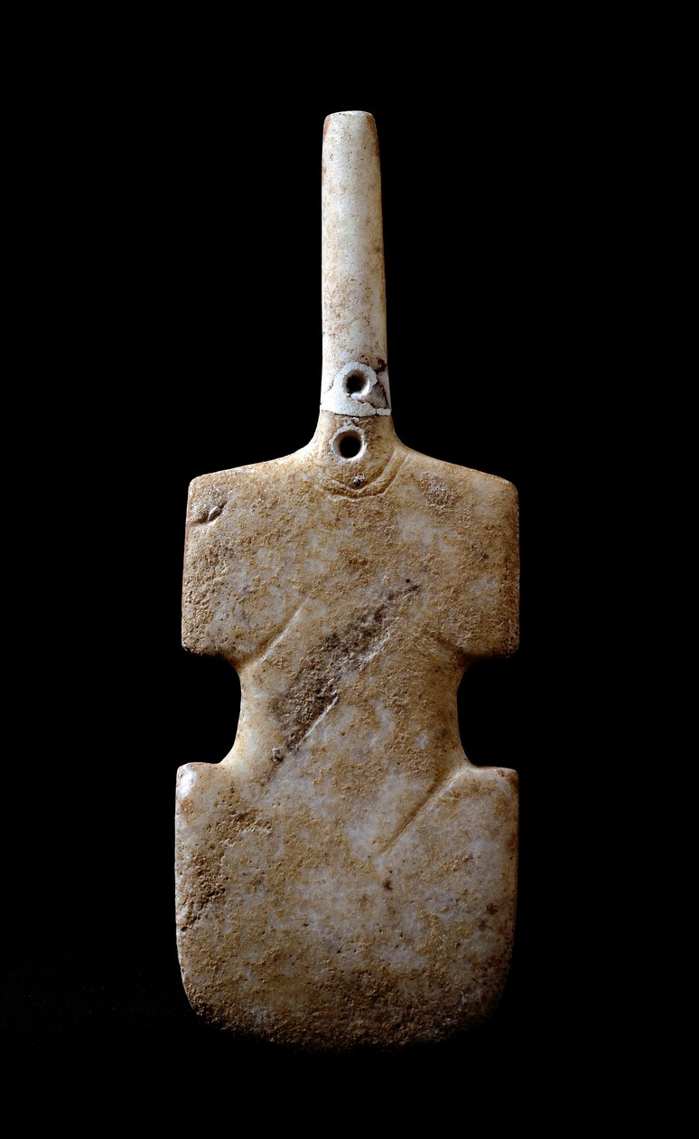 Kykladernes kunst: "" statuette i form af violin""" marmoridol fra Paros. 3000 f.Kr. Kykladisk civilisation (-3200 til -2000) Athen, Nationalt Arkæologisk Museum af Cycladic