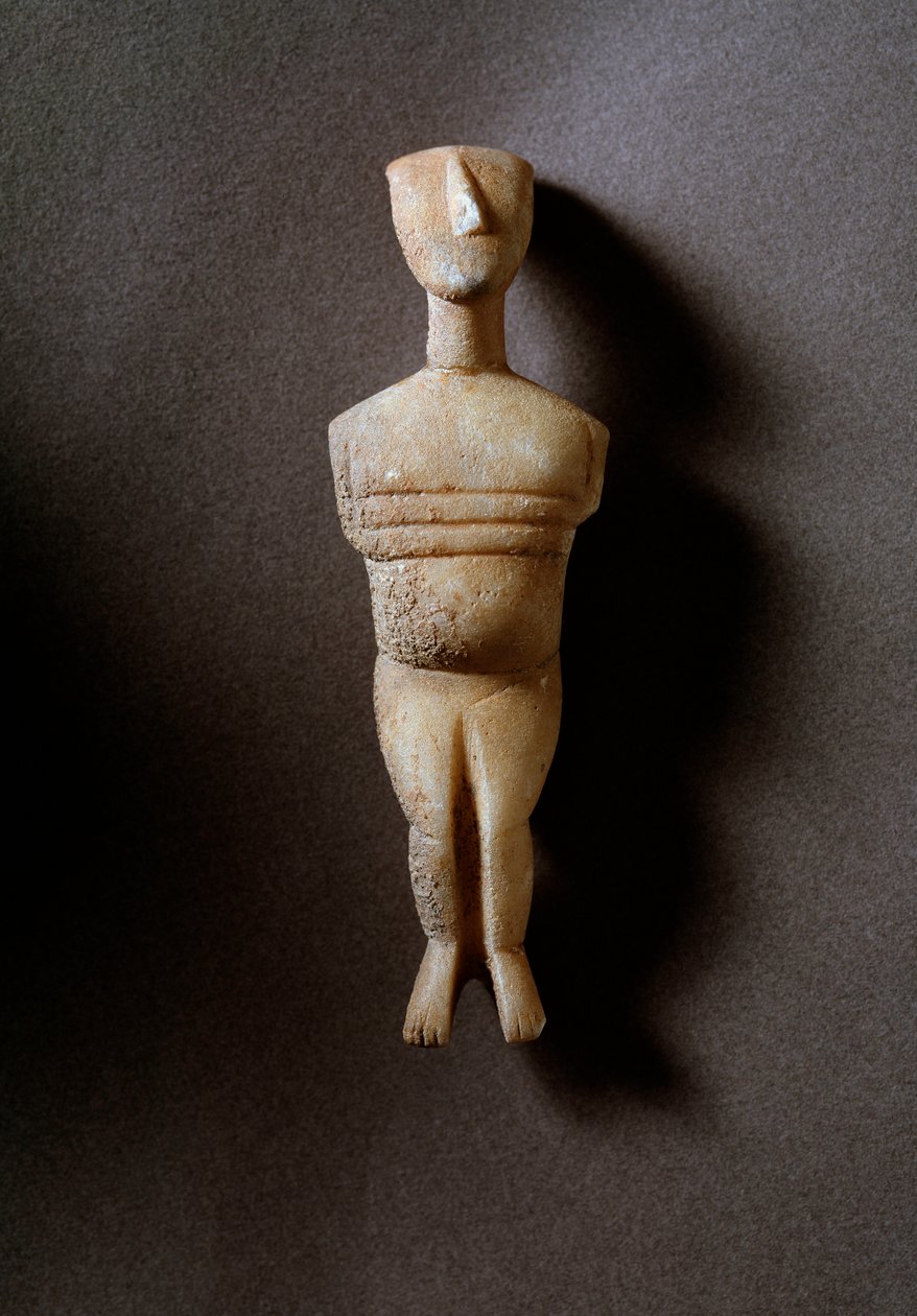 Kvindelig idol, skematisk figur, hvid marmor med okkerindlæg, 3200-2000 f.Kr. af Cycladic Cycladic