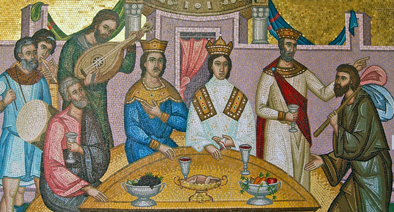 Alexios I Komnenos og Irene Doukainas kongelige bryllup, Kykkos-klosteret, Troodos-bjergene, Cypern (mosaik) af Cypriot