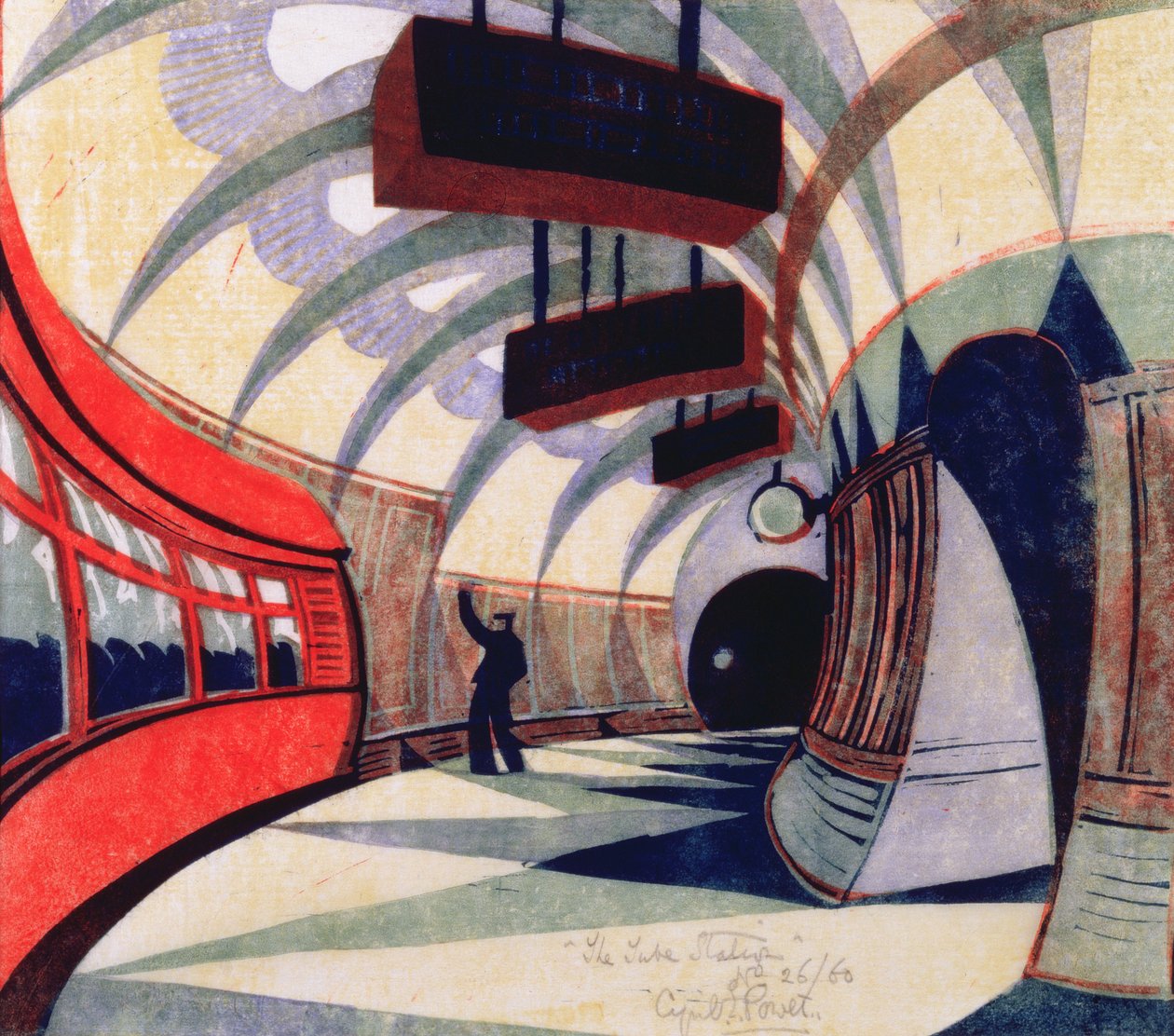 The Tube Train, ca. 1932 (linocut) (se også 151089) af Cyril Edward Power