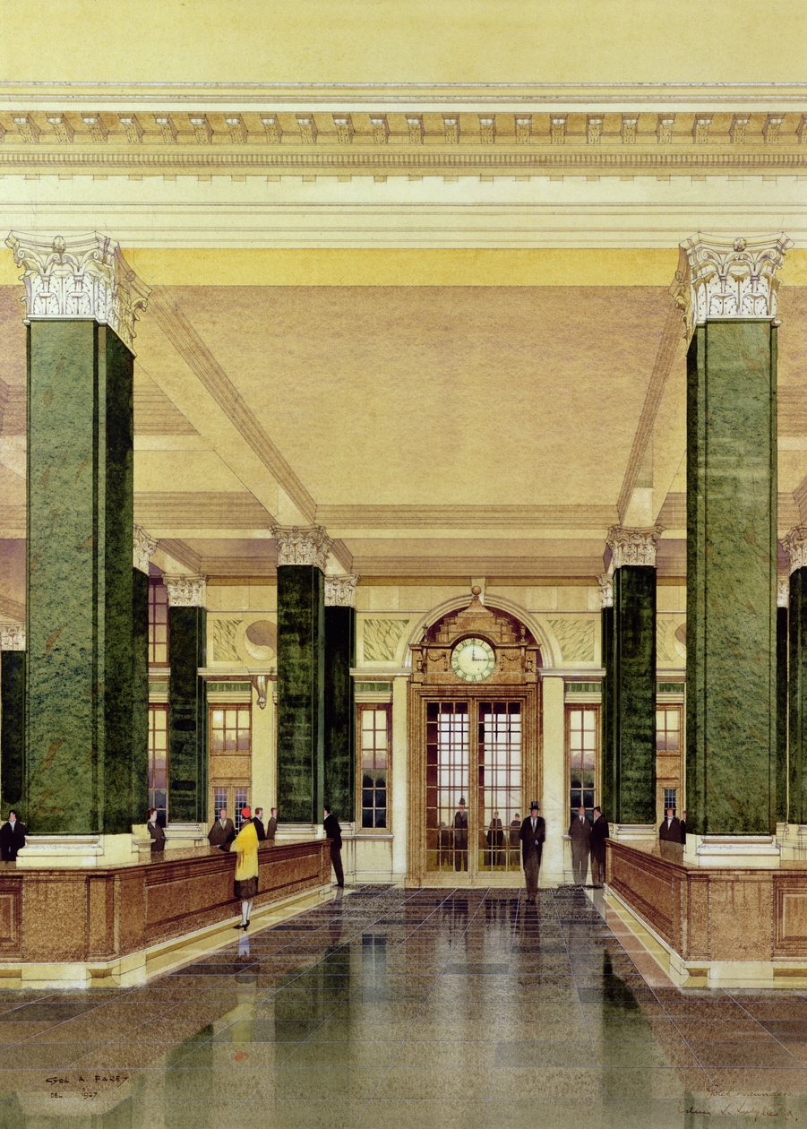 Interiør af Midland Bank, London af Cyril Farey