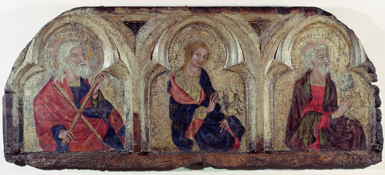 St. Andrew, St, John the Evangelist og St. Peter, fra venstre panel af Roudnice Predella, ca. 1340 (tempera på panel) af Czech School