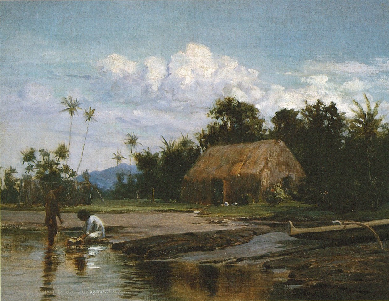 Græshus med to figurer af D. Howard Hitchcock
