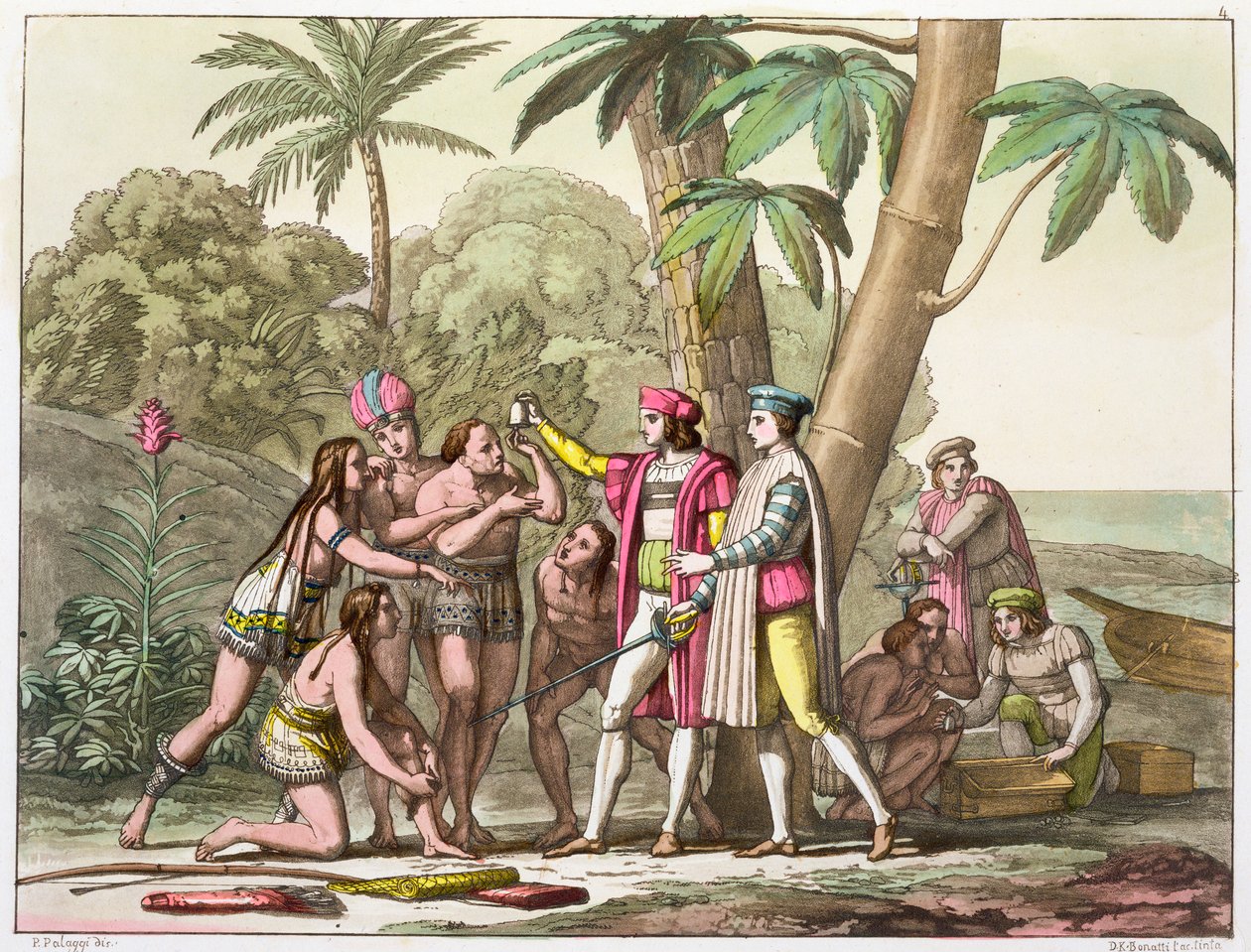 Christopher Columbus med indianere, 1492-1503 c1820-1839 af DK Bonatti